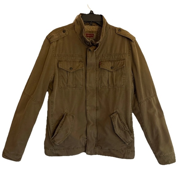 LEVI'S Sherpa Lined 54163 Cotton Trucker Military Jacket Tan Brown Men's Medium - Picture 1 of 7